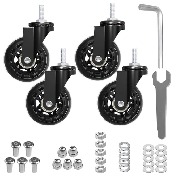Creeper Caster Wheels Set of 4 Heavy-Duty 2.5 Inch Casters Replacement Roller Blade Rubber 360 Degree No Noise Wheel for Mechanic Stool, Rolling Garage Seat