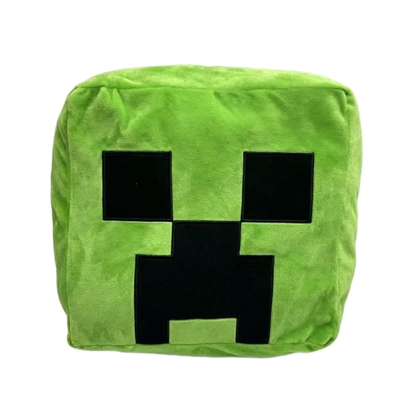 Creeper Pixel Block Plush Throw Pillow, 15.75 Inch Square Soft Decorative Cushion for Retro Video Game Room Sofa Bedroom Decor