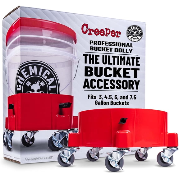 Creeper Rolling Bucket Dolly - Heavy Duty Mobile Dolly Cart for Car Wash, Detailing, and Garage Use, 5 Caster Wheels with 360 Rotation, Fits Standard 3.5 to 7.5 Gallon Buckets