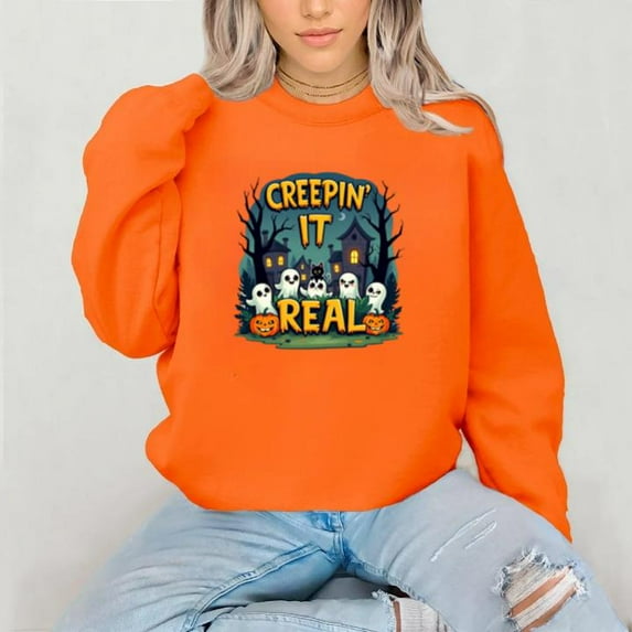 Creepin It Real Haunted House Halloween Graphic Print Sweatshirt, up to size 5XL