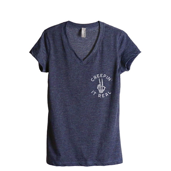 Creepin It Real Women's Fashion Relaxed V-Neck T-Shirt Tee Heather Navy 2X-Large