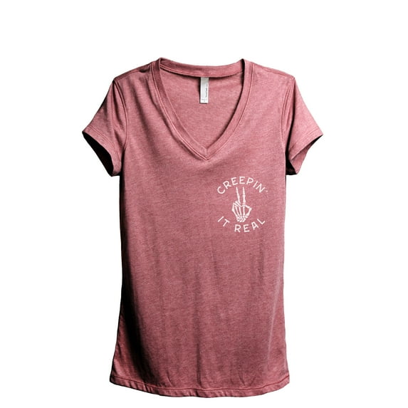 Creepin It Real Women's Fashion Relaxed V-Neck T-Shirt Tee Heather Rouge 2X-Large