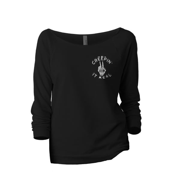 Creepin It Real Women's Fashion Slouchy 3/4 Sleeves Raglan Lightweight Sweatshirt Black Medium