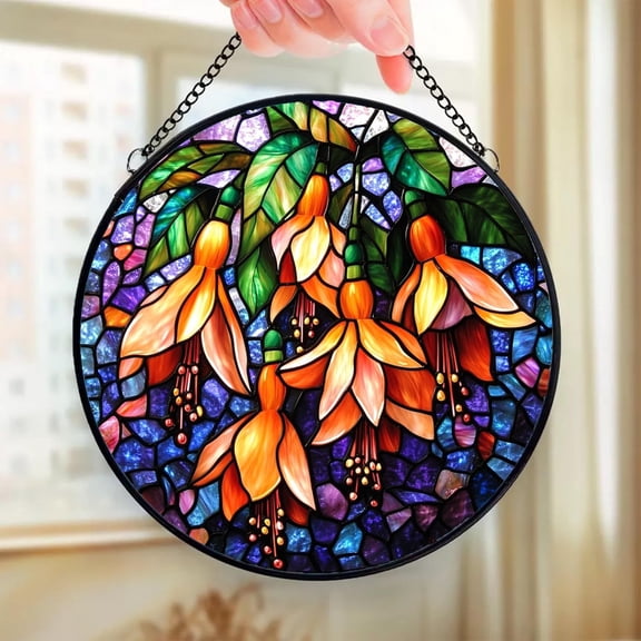 Creeping Phlox Flower Ornament Sun Catcher Stained Glass Window Hanging Flower Lover Gifts for Women, Wall Decor Handmade Sun Catcher Decoration for Home Garden Housewarming Gifts Size 8in