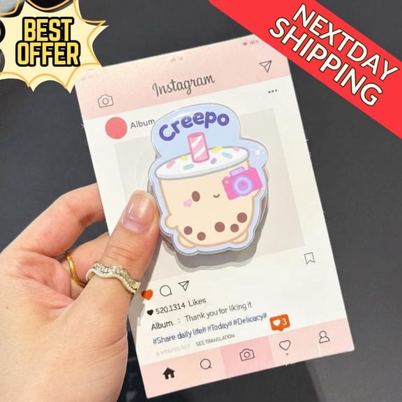 Creepo Bubble Tea Phone Grip Cute Drink Phone Stand with Camera, Fun & Playful Phone Holder for Teens, Drink Lovers, and Anime Fans