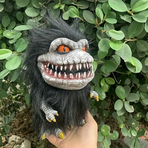Creepy Alien Monster Plush Doll - Black PVC Big Mouth Orange Eyes Sharp Teeth. Ideal for Halloween, Thanksgiving, Christmas decor. Funny ugly Monster for home decor & stocking stuffer. Horror collect