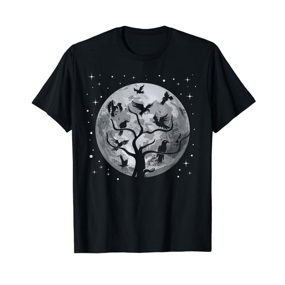 Creepy Animal Bird Raven Gothic Spooky Full Moon Black Crow T-Shirt