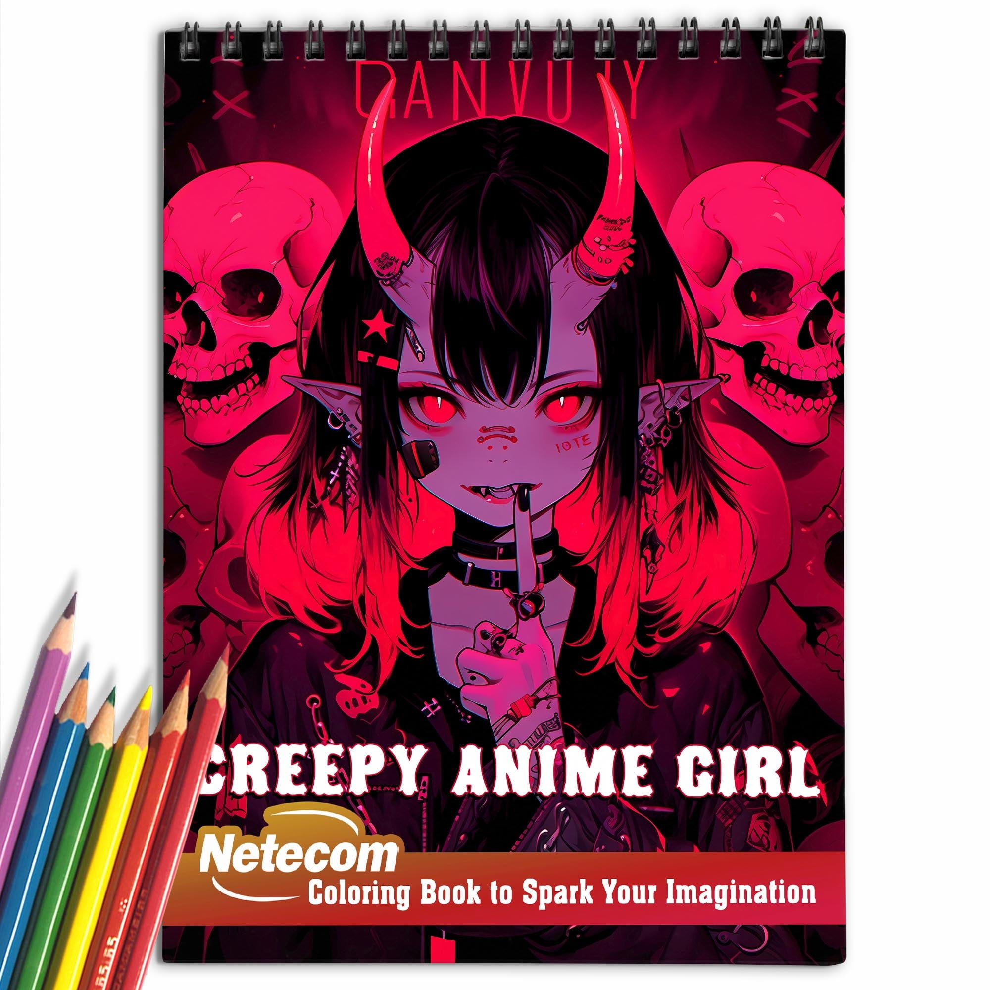 Creepy Anime Girl Spiral Bound Coloring Book, Unleash Your Creativity