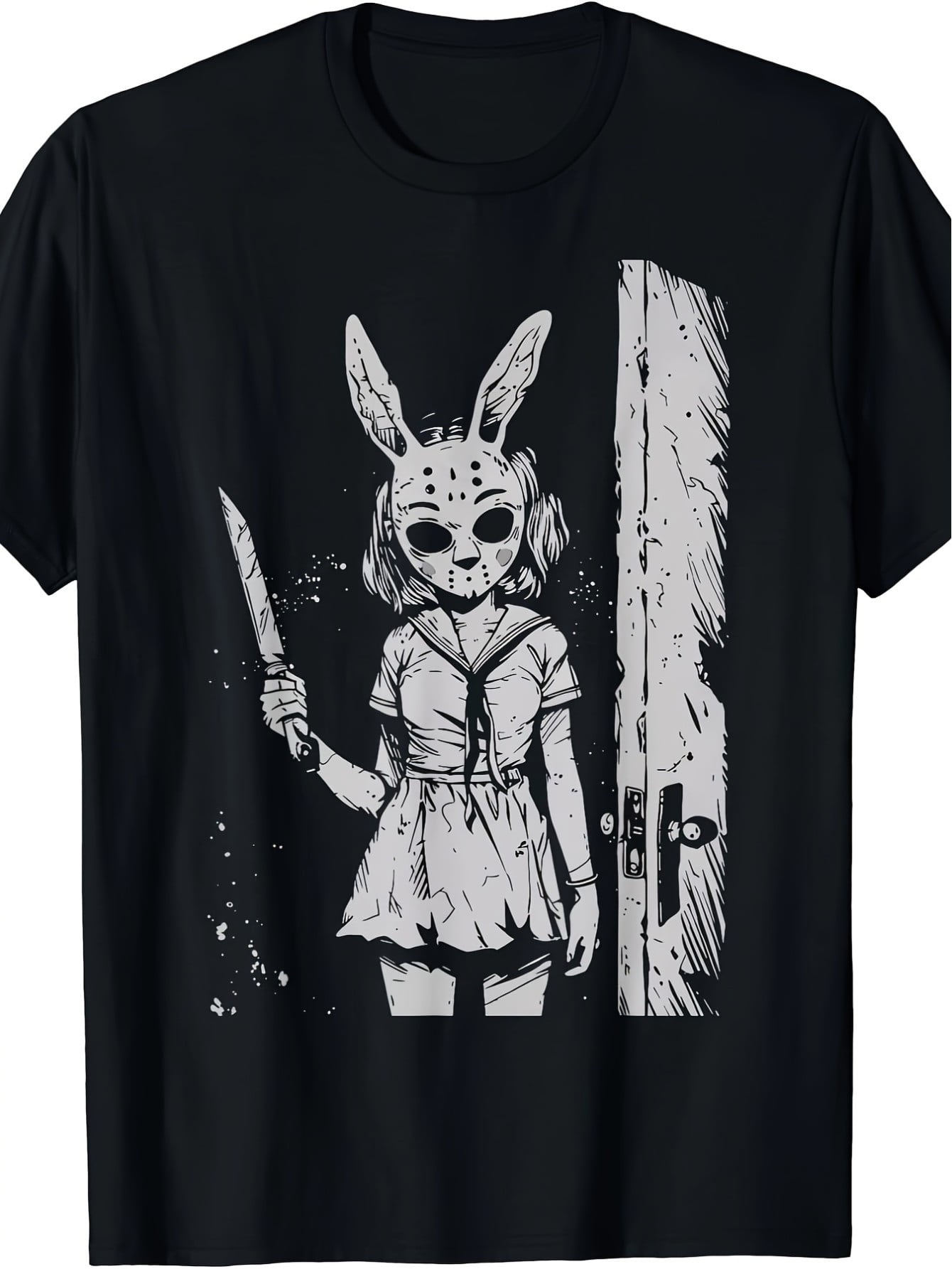 [Creepy Anime Horror Tee] Alt Goth Horror Bunny Mask Girl Rabbit ...