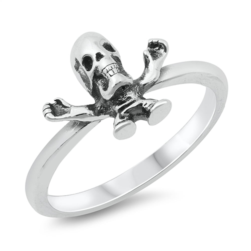Creepy Big Skull Skeleton Ring .925 Sterling Silver Band Jewelry Female ...