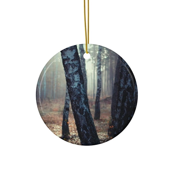 Creepy Birch Tree Forest Halloween Christmas 2D FLAT CIRCLE Ceramic Ornament