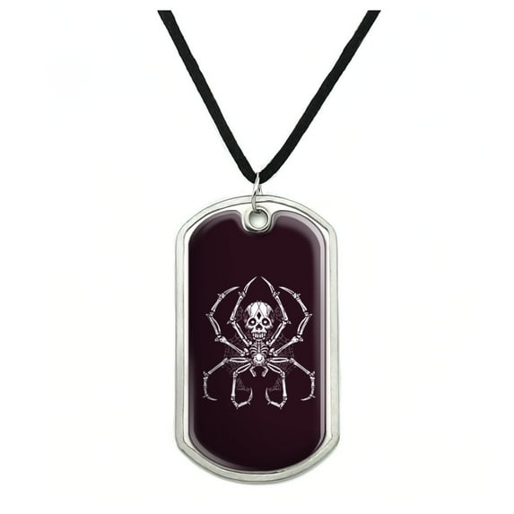 Creepy Bone Skeleton Spider Military Dog Tag Pendant Necklace with Cord