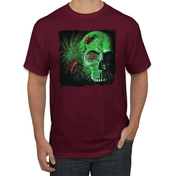 Creepy Bug Insect Skeleton Skull Face Fashion Graphic T-Shirt, Maroon, Medium