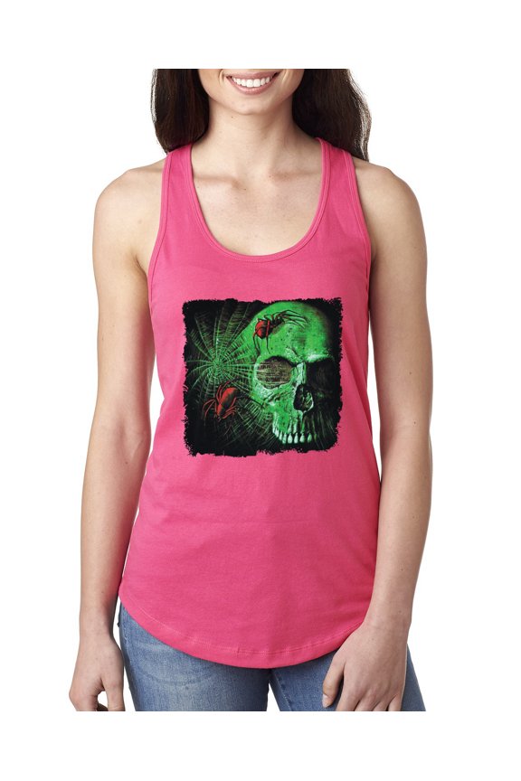 Creepy Bug Insect Skeleton Skull Face Fashion Ladies Racerback Tank Top, Hot Pink, Large