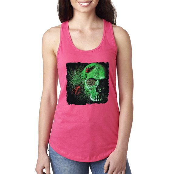 Creepy Bug Insect Skeleton Skull Face Fashion Ladies Racerback Tank Top, Hot Pink, Large