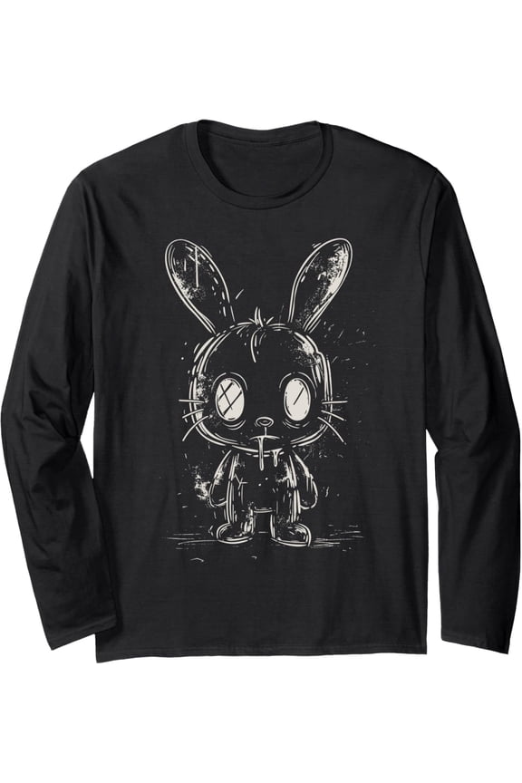 Creepy Bunny Rabbit Doll Goth Alt Scary Horror Aesthetic Long Sleeve T-Shirt