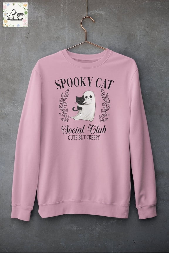 Creepy But Cute Cat Ghosts Halloween Sweater Shirt Funny Halloween Cat T-Shirt Spooky Season Retro Gift for Her Cute Spooky Cat Tee