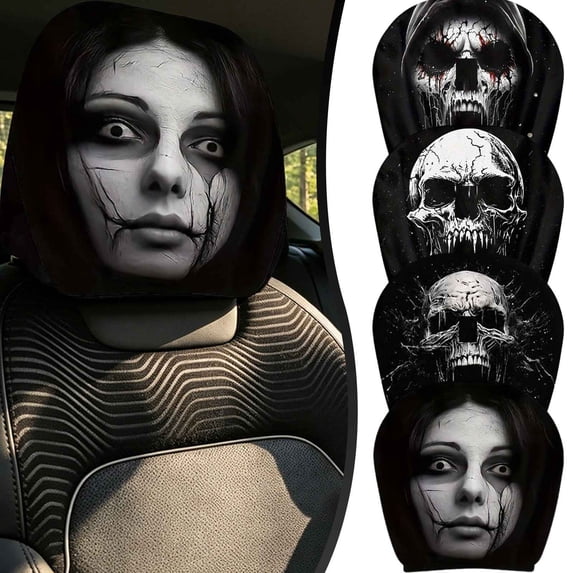 Creepy Car Headrest Cover Scary Spooky Ghost Face Head Rest Covers Horror Seat Accessories for Auto Vehicle Truck SUV Halloween Interior Styling Decoration