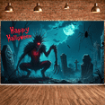 thumbnail image 1 of Creepy Cartoon Design Halloween Banner Spooky Graveyard Scene Decorative Elements for Halloween Party Scary Event Haunted House, 1 of 9