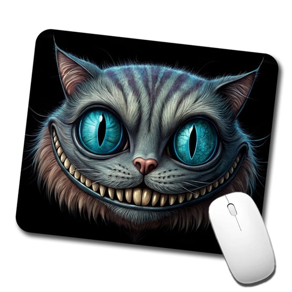 Creepy Cheshire Cat Grin on Black Mouse Pad Low Profile Gaming Mat