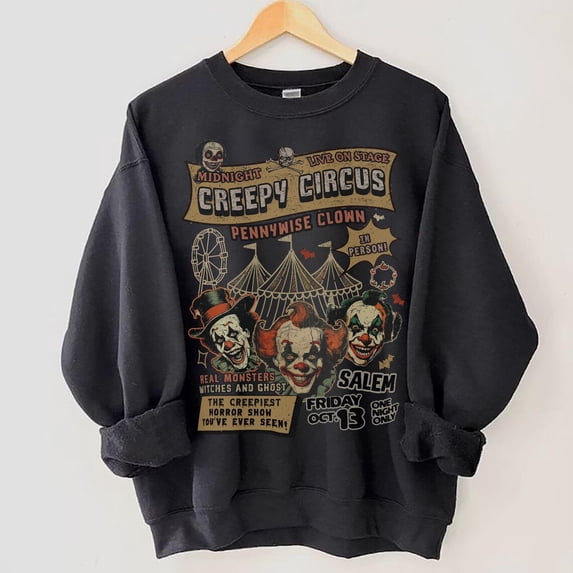 Creepy Circus Clown Crewneck Sweatshirt Nostalgia Carnival Halloween Shirt