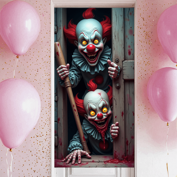 Creepy Clown Halloween Banner Scary Clown Decoration Horror Theme for Halloween Party Indoor Decoration Spooky Event