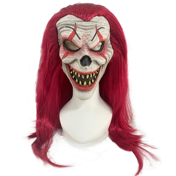 Creepy Clown Mask with Hair,Full Head Demon Clown Mask,Realistic Scary Evil Joker Mask,Horror Devil Clown Mask for Halloween Party Carnival Birthday