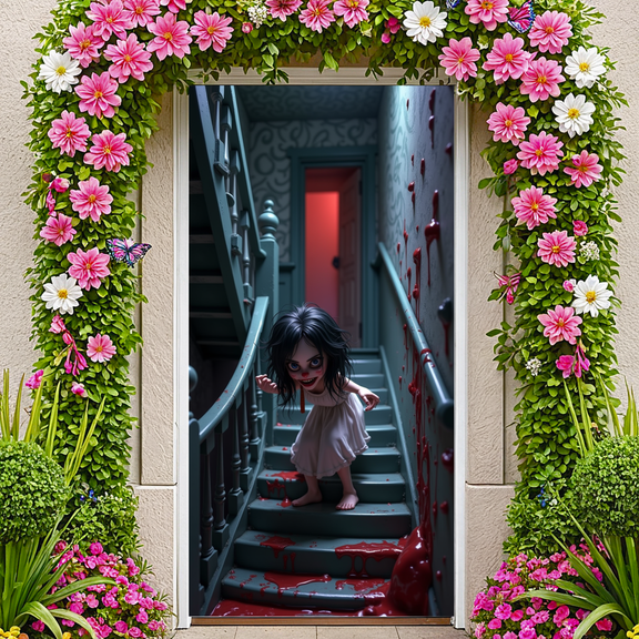 Creepy Clown Poster Horror Theme Scary Decoration Eerie Atmosphere Spooky Setting Banner for Halloween Party Haunted House Scary Events