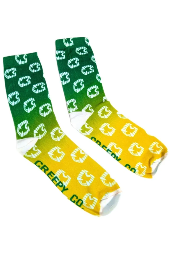 Creepy Co. Chompers Citrus Lime Socks  Green to Yellow Ombre Vampire Teeth Design  Unisex Horror Novelty Crew Socks for Summer, Halloween, or Everyday Wear