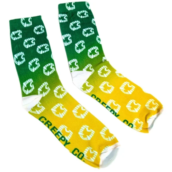 Creepy Co. Chompers Citrus Lime Socks Green to Yellow Ombre Vampire Teeth Design Unisex Horror Novelty Crew Socks for Summer, Halloween, or Everyday Wear