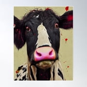 Creepy Cow Gone Mad Poster Wall Art, Modern Wall Decor For Living Room Bedroom, 24x36 UNFRAMED