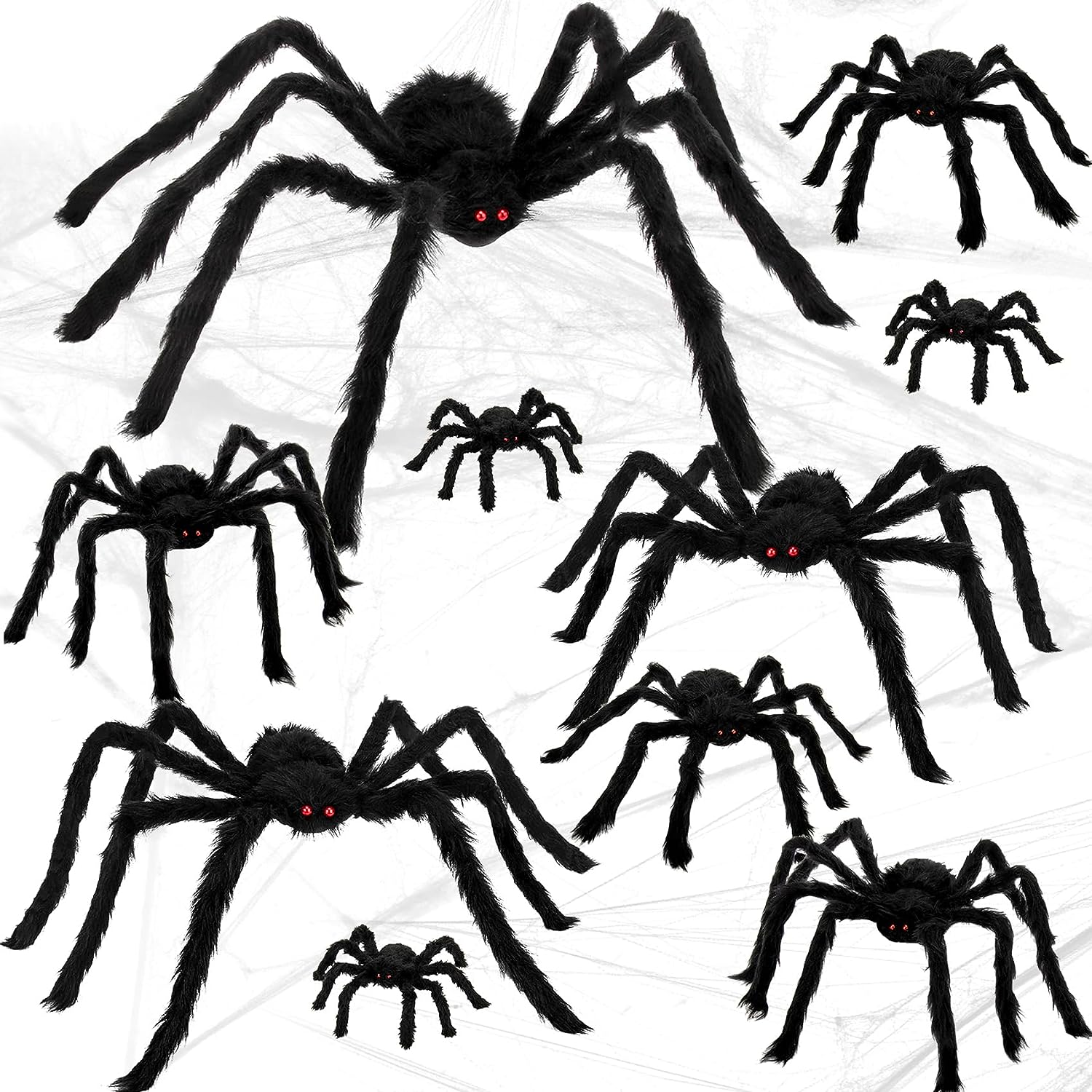Creepy Crawler Halloween Spider Decorations, 10 PCS Assorted Sizes