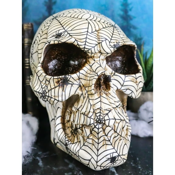 Creepy Crawler Tarantula Arachnid Spider With Cobwebs Skull Figurine Decor