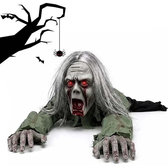 Creepy Crawling Zombie Animatronic, Halloween Crawling Zombie for Home,Spooky Crawling Zombie with Sound, 45 Inch Moving Halloween Decoration for Haunted House, Hallway and Covered Yard