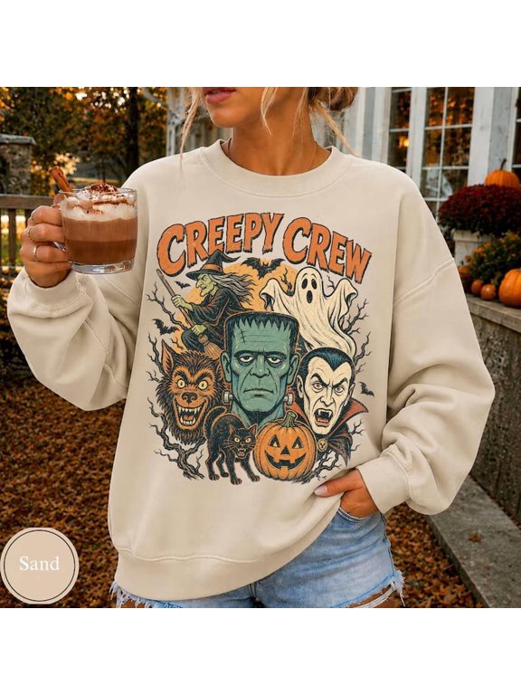 Creepy Crew Halloween Classic Monster Vintage Horror Witch Sweatshirt