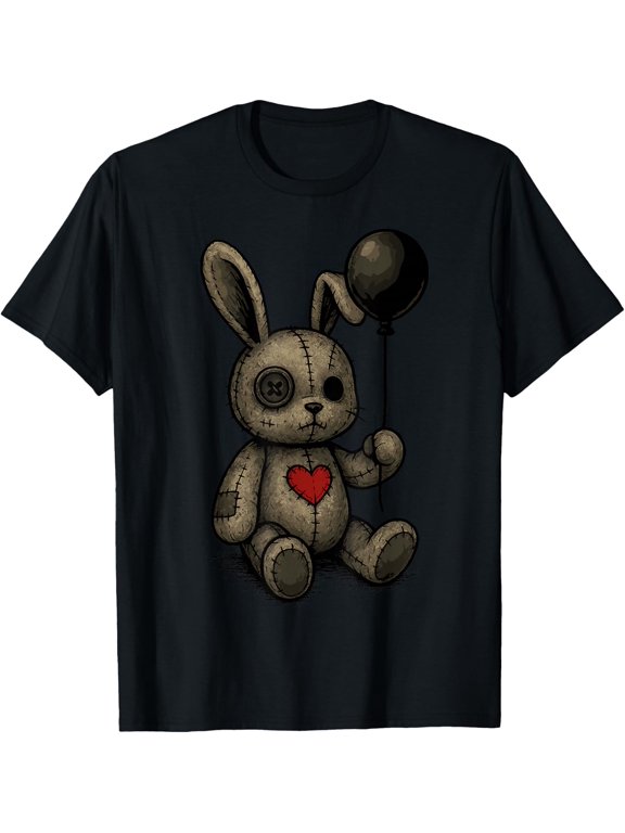 Creepy Cute Bunny Voodoo Doll Pastel Goth Horror Lover T-Shirt- Classic halloween shirt Unisex 100% Cotton T-Shirt Breathable Casual Everyday Wear Affordable t shirts