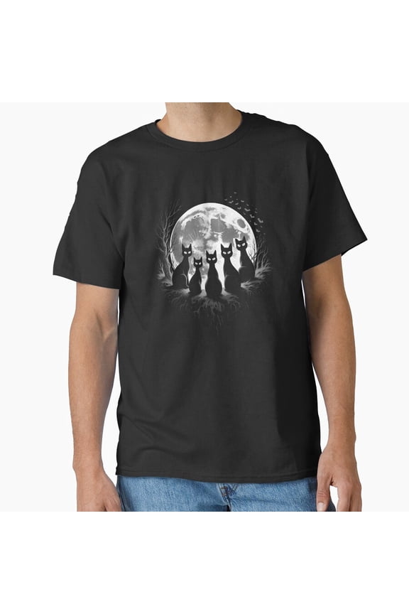 Creepy Cute Cats Gothic Moonlit Feline Aesthetic Design Unisex T-Shirt, up to size 5XL