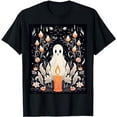 thumbnail image 1 of Creepy Cute Ghost with Candlelight Halloween Design T-Shirt, 1 of 5