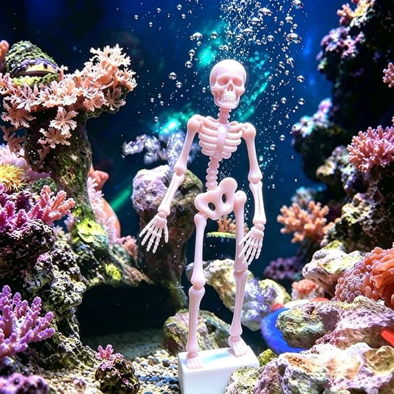 Haunted House Style Dancing Skeleton Aquarium Bubbler Halloween Decor, Resin Skull Skeleton Fish Tank Air Ornament, Spooky Horror Graveyard Decor for Halloween Aquarium Decoration