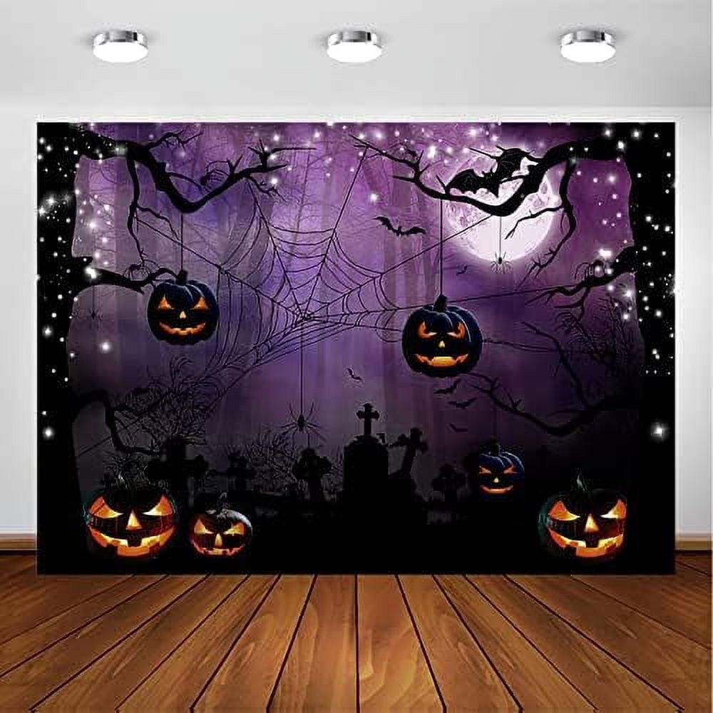 Creepy Forest Halloween Backdrop Pumpkins Bats Full Moon Spooky Party ...