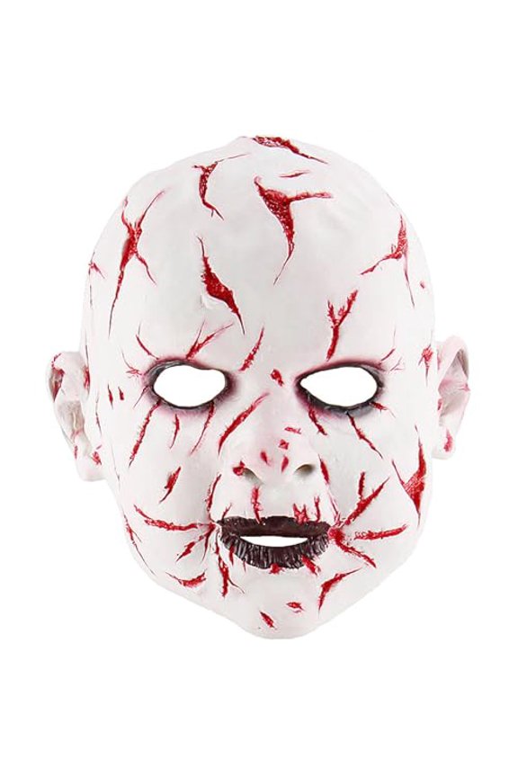 Creepy Ghost Mask,Realistic Crack Face Ghost Mask,Scary Kills White Face Masks Fancy Dress for Halloween Carnival Costume Party,Zombie Doll Cosplay Costume
