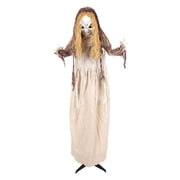 Haunted Hill Farm Red LED Battery-Powered Rising Head Creepy Girl Halloween Animatronic 3.9-Ft.