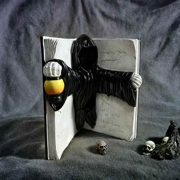 Creepy Grim Ghost Book Statue Gothic Horror for Halloween Scene Decor