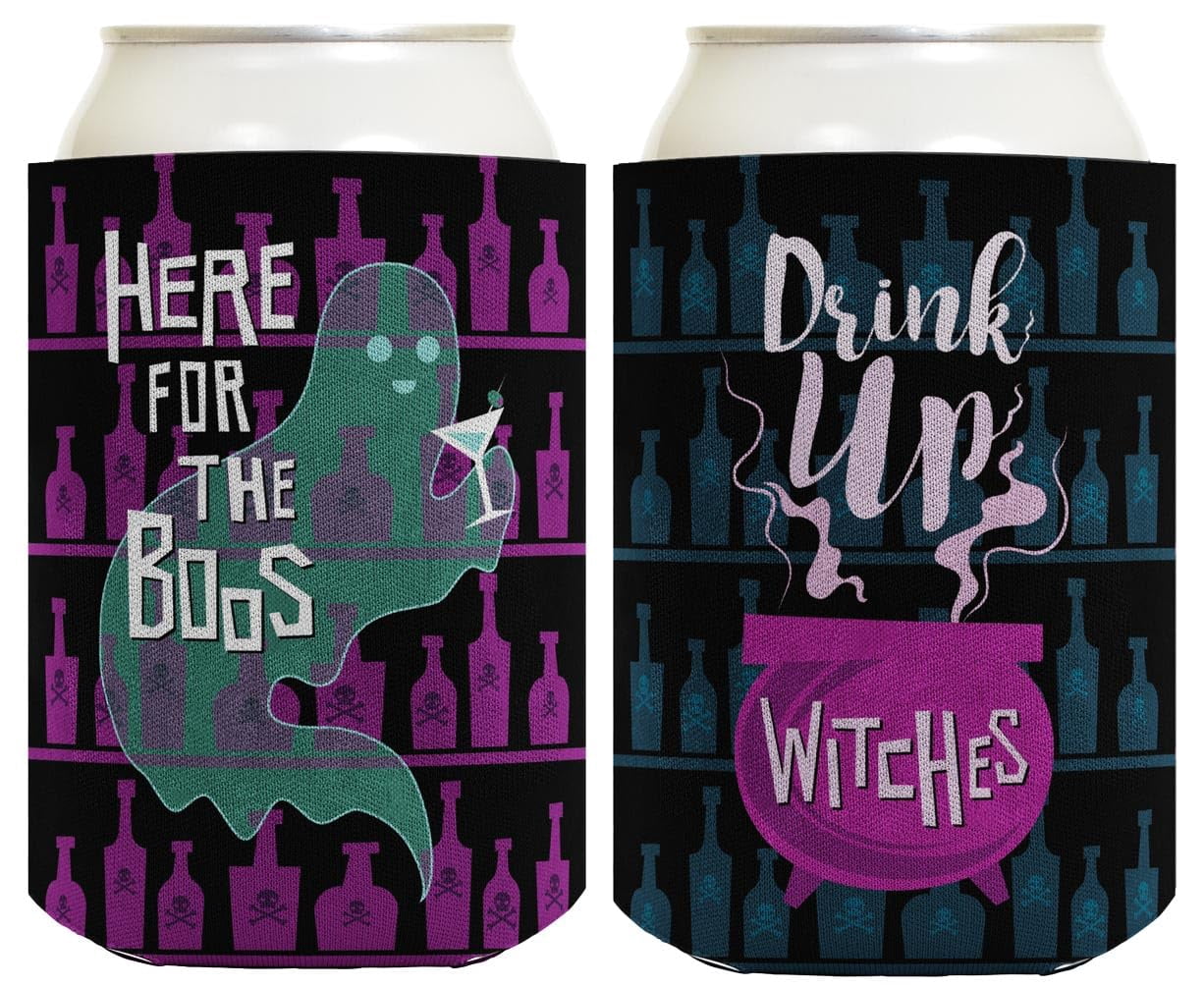 Creepy Halloween Decor Drink Up Witches Here For The Boos 2 Sided 2-Pack Can Drink Thermocoolers