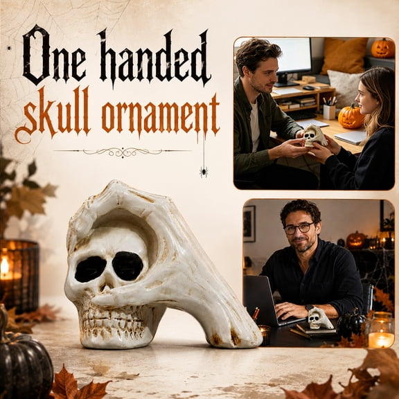 Creepy Halloween Decorations, Haunted House Decorations, Halloween Mantel Decor, Halloween Party Decorations for Adults, 2.5X2X2 Inch Vintage Style Skeleton Head and Hand Statue,