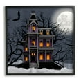 thumbnail image 1 of Creepy Haunted Halloween House Under Moonlit Sky Holiday Painting Framed Art Print Wall Art, 1 of 7