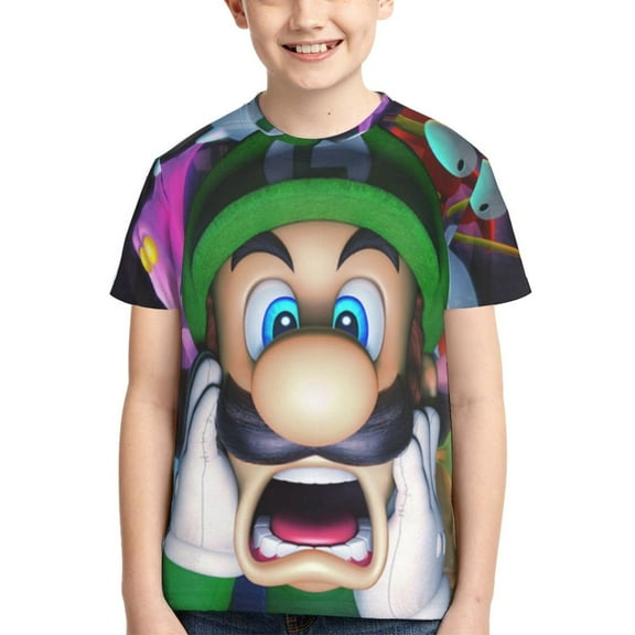 Creepy Luigi's Mansion Teen T Shirts Unisex Crewneck Short Sleeve T-Shirt Tees Top For Boys Girls Youth Kids X-Large