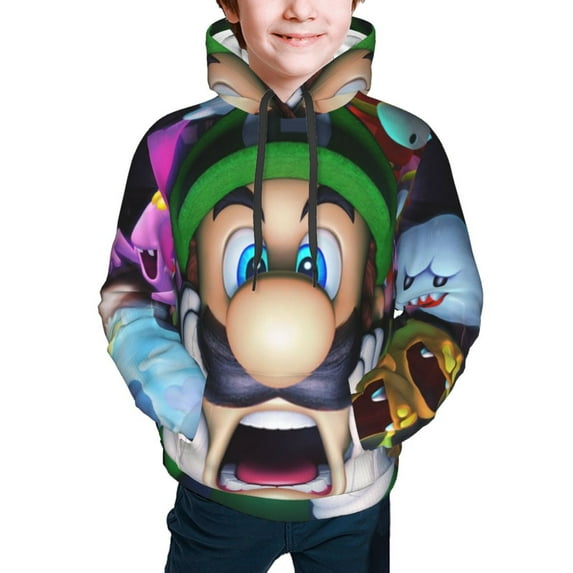 Creepy Luigi's Mansion Youth Hoodies Sweatshirt Teen Pullover Hooded Clothes With Pocket For Boys Girls Clothing