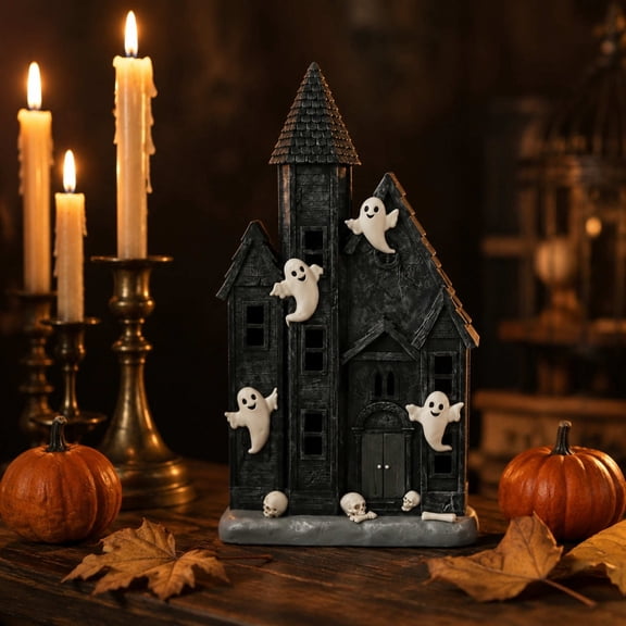Creepy Manor Resin Figurine, Spooky Halloween Tabletop Ornament, Creepy Ghost House Statue, Mini Decorative Sculpture for Indoor Party, Desktop and Holiday Atmosphere Layout