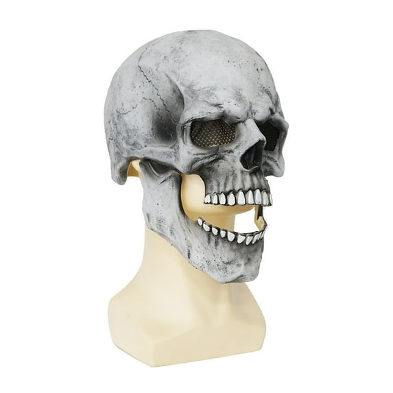 Creepy Movable Jaw Skull Mask for Halloween, Realistic Skeleton Costume Accessory, Adult Scary Full Face Head Mask for , Parties & Carnival, Soft Elastic Breathable Material